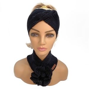 Jackyco Fashion Handmade Crochet Turban Headband with Neck Scarf | Color: Black